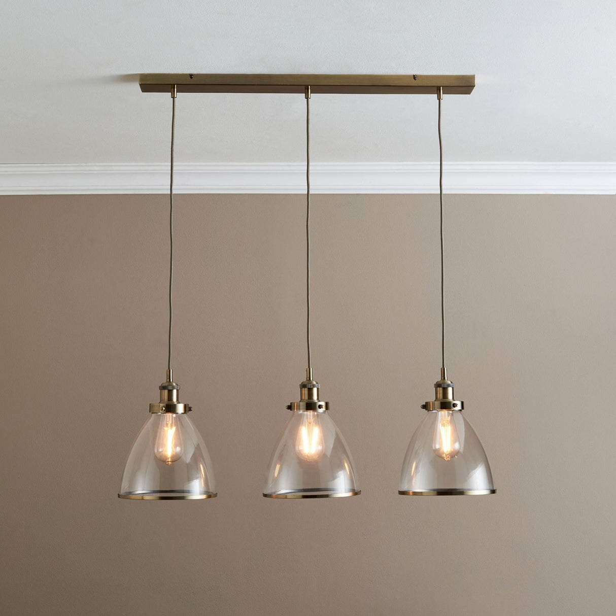Pagazzi Brunswick 3 Light Antique Brass Glass Ceiling Pendant Bar