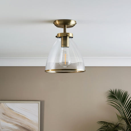 Pagazzi Brunswick Antique Brass Glass Flush Ceiling Light