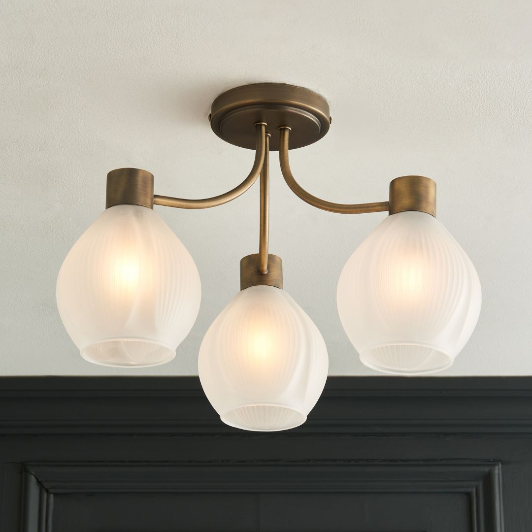 Pagazzi Hamilton 3 Light Antique Brass Semi Flush Ceiling Light