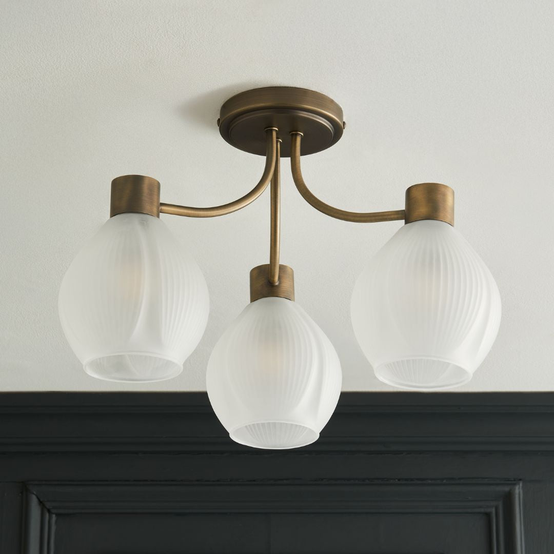 Pagazzi Hamilton 3 Light Antique Brass Semi Flush Ceiling Light