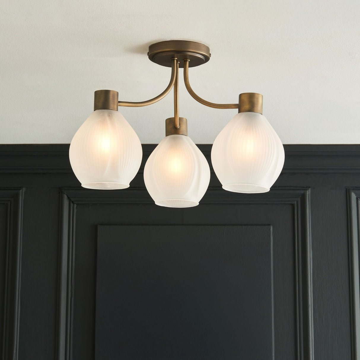 Pagazzi Hamilton 3 Light Antique Brass Semi Flush Ceiling Light