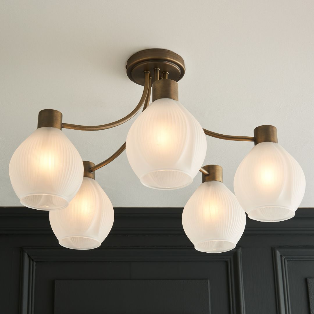 Pagazzi Hamilton 5 Light Antique Brass Semi Flush Ceiling Light