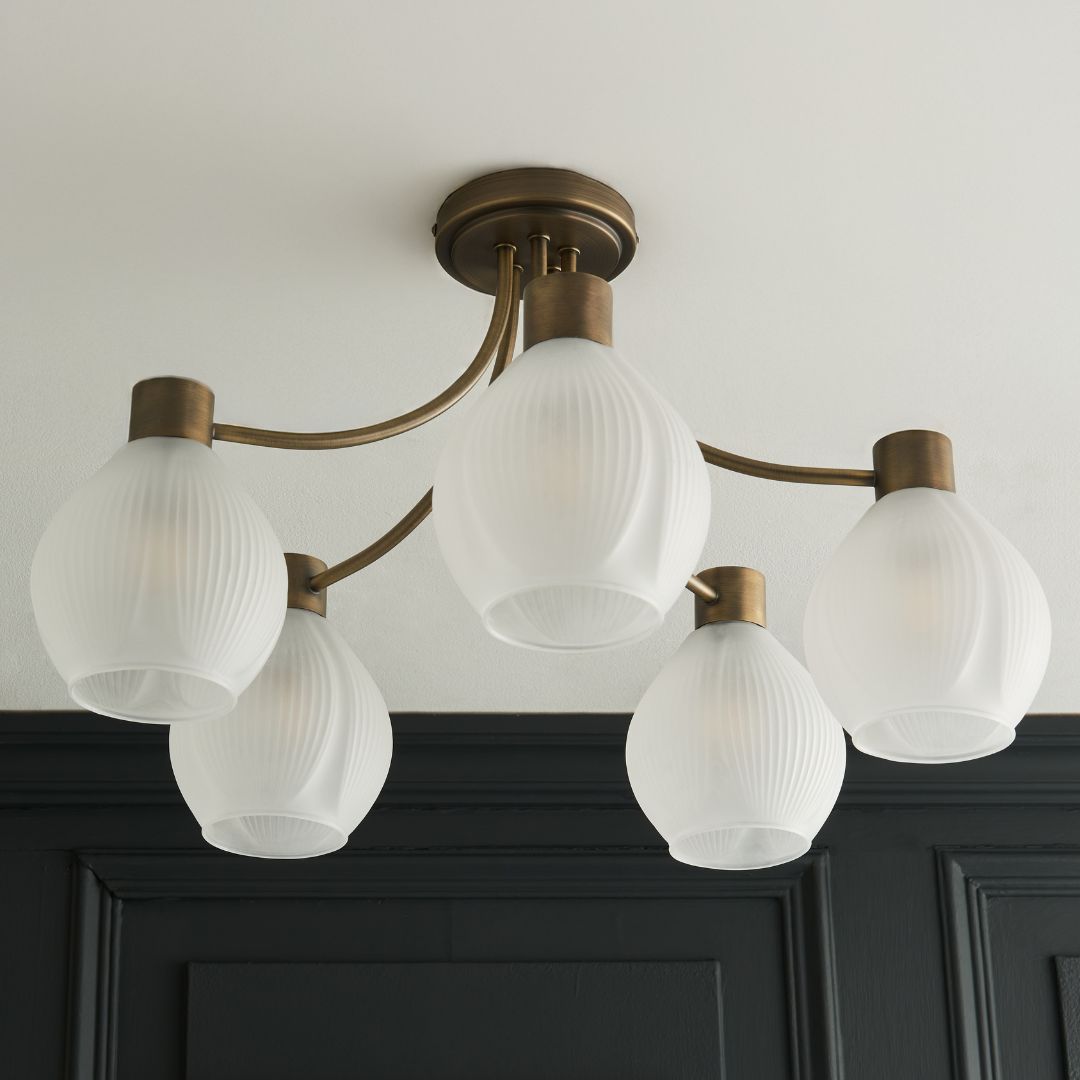 Pagazzi Hamilton 5 Light Antique Brass Semi Flush Ceiling Light
