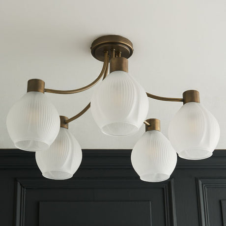 Pagazzi Hamilton 5 Light Antique Brass Semi Flush Ceiling Light