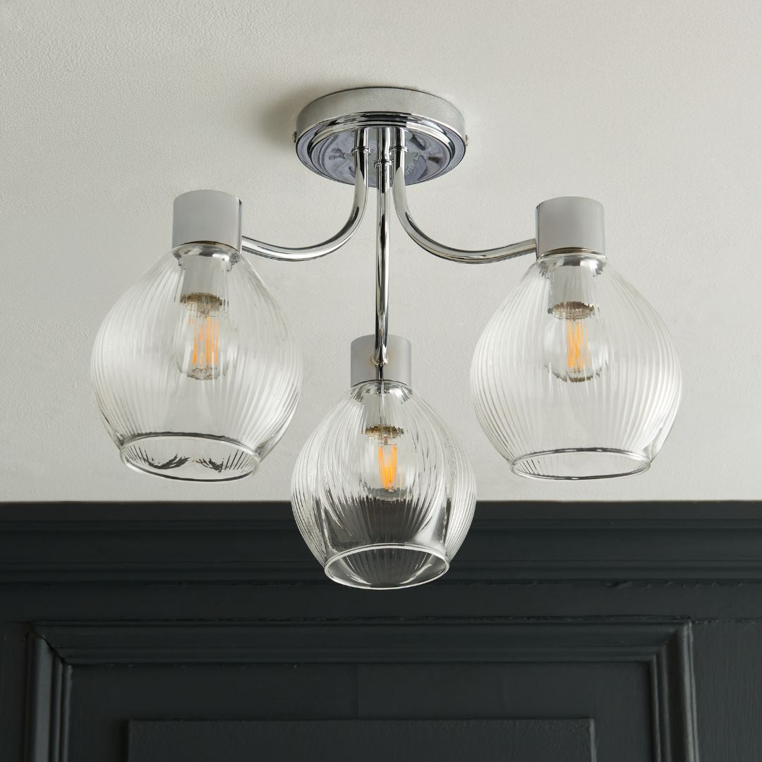 Pagazzi Hamilton 3 Light Polished Chrome Semi Flush Ceiling Light