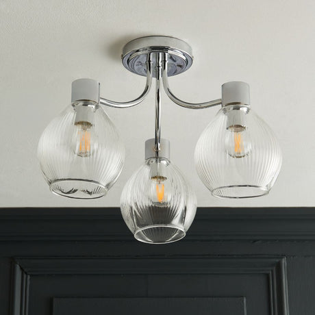 Pagazzi Hamilton 3 Light Polished Chrome Semi Flush Ceiling Light