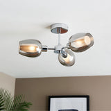 Pagazzi Hayden 3 Light Silver & Smoked Glass Semi Flush Ceiling Light