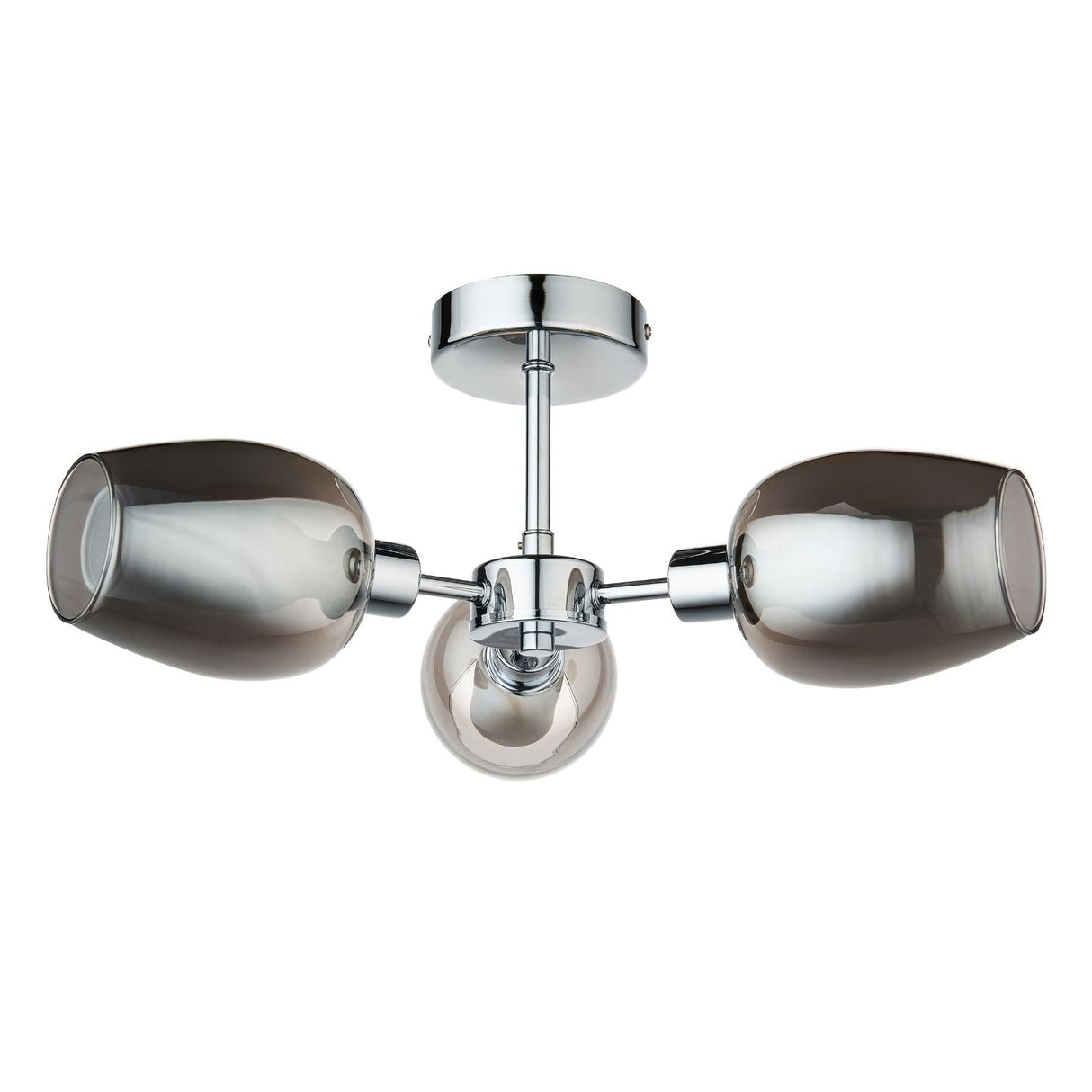 Pagazzi Hayden 3 Light Silver & Smoked Glass Semi Flush Ceiling Light