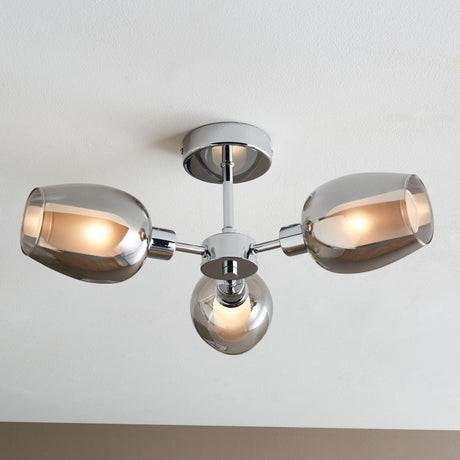 Pagazzi Hayden 3 Light Silver & Smoked Glass Semi Flush Ceiling Light