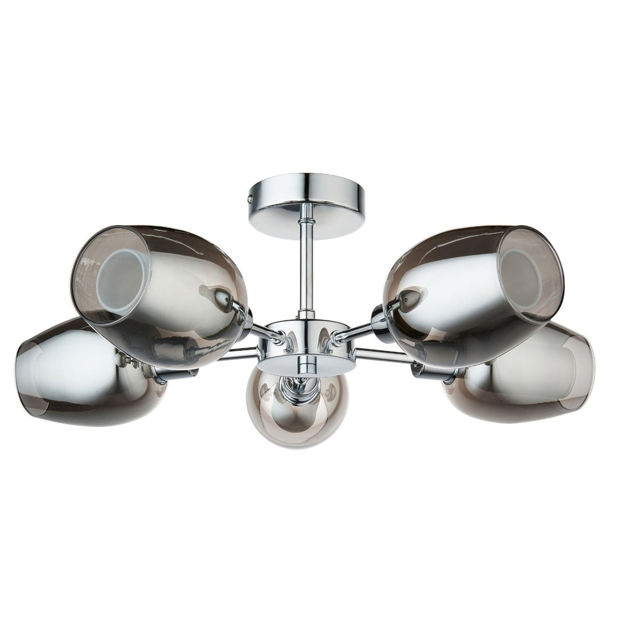 Pagazzi Hayden 5 Light Silver & Smoked Glass Semi Flush Ceiling Light