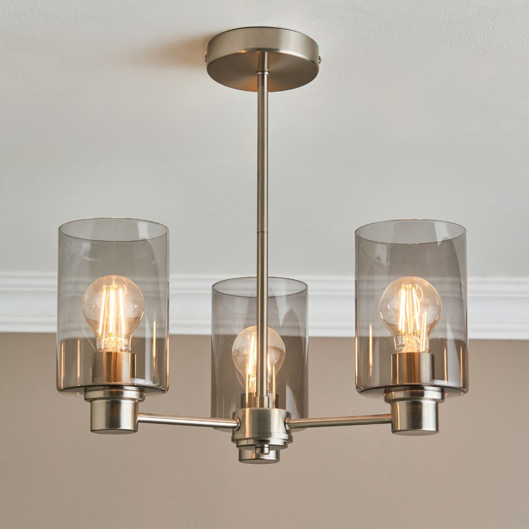 Pagazzi Kingsholm 3 Light Satin Nickel Semi Flush Ceiling Light