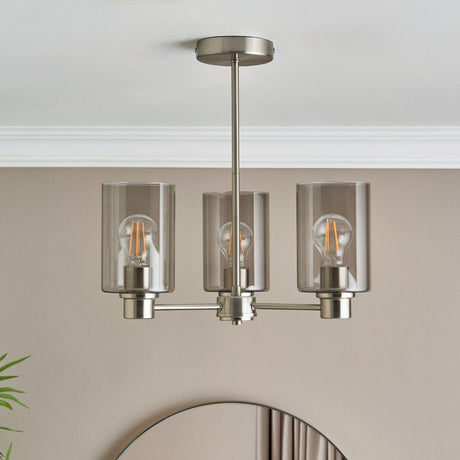 Pagazzi Kingsholm 3 Light Satin Nickel Semi Flush Ceiling Light