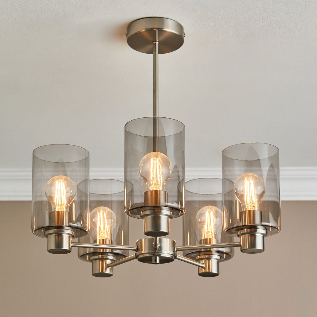 Pagazzi Kingsholm 5 Light Satin Nickel Semi Flush Ceiling Light