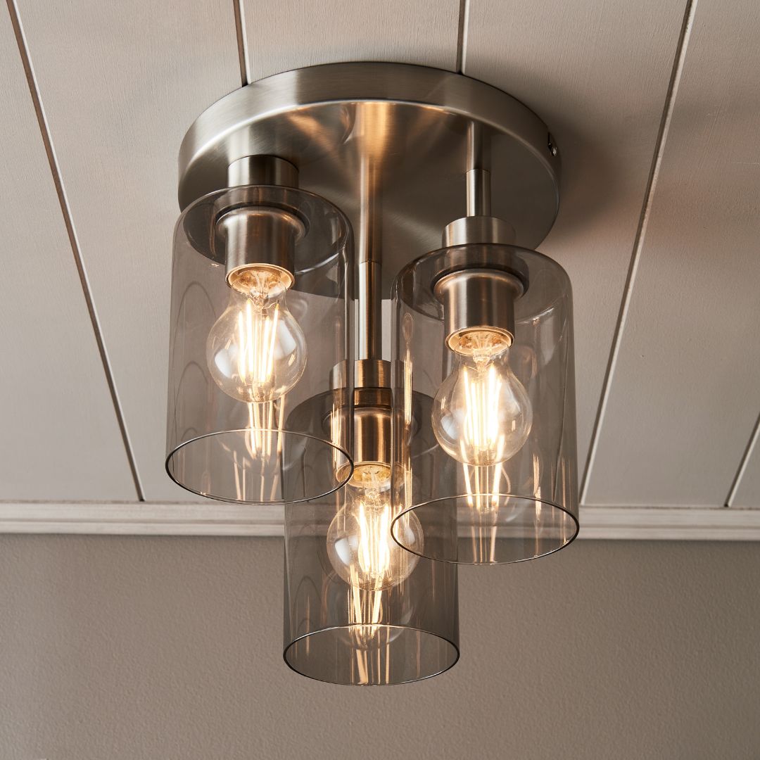 Pagazzi Kingsholm 3 Light Satin Nickel Semi Flush Ceiling Light