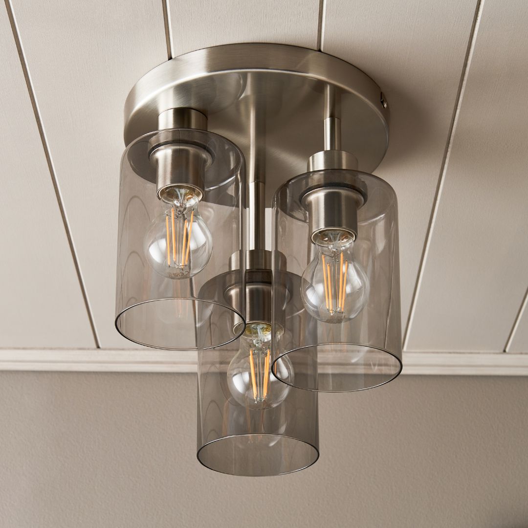 Pagazzi Kingsholm 3 Light Satin Nickel Semi Flush Ceiling Light
