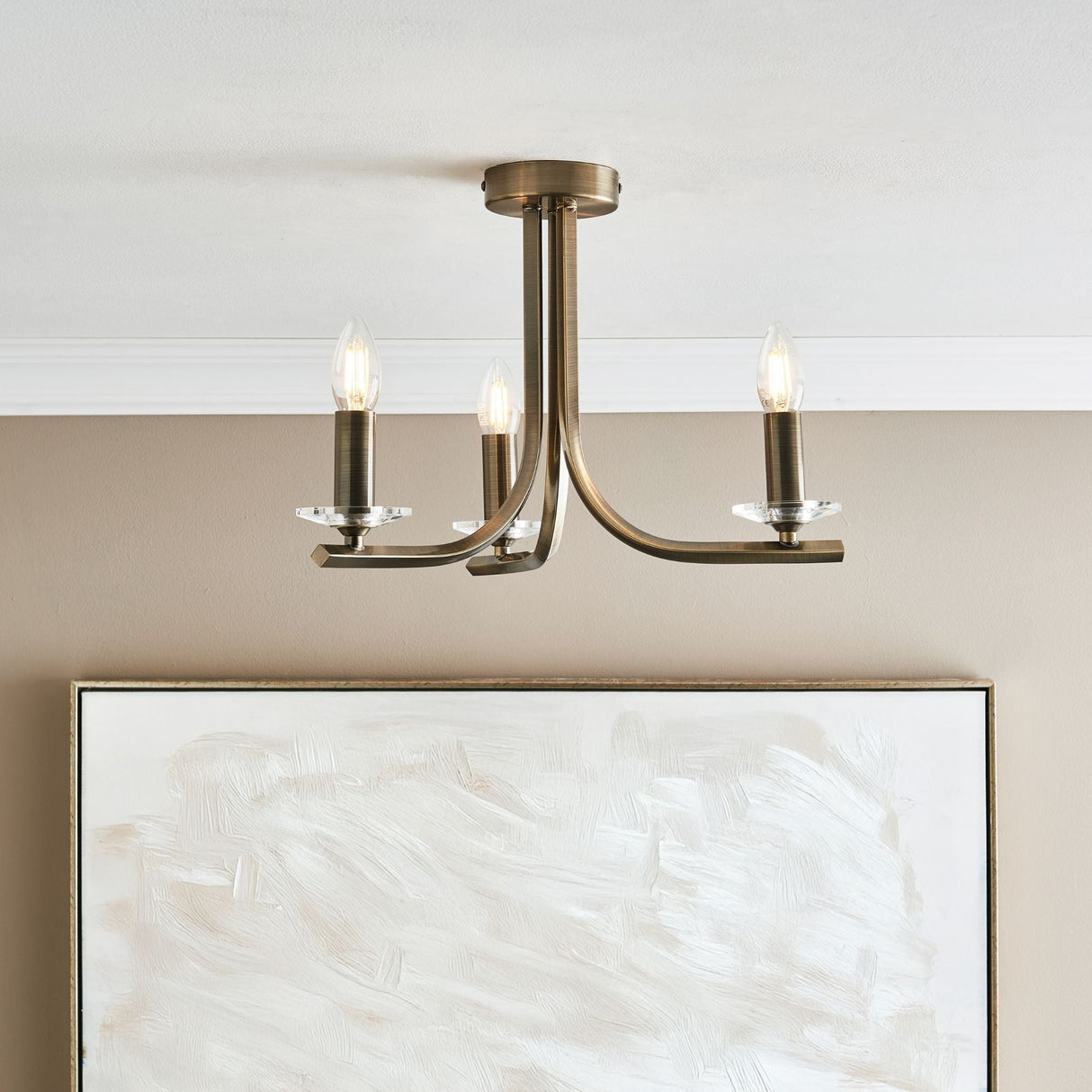 Pagazzi Morden 3 Light Antique Brass Semi Flush Ceiling Light