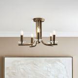 Pagazzi Morden 5 Light Antique Brass Semi Flush Ceiling Light