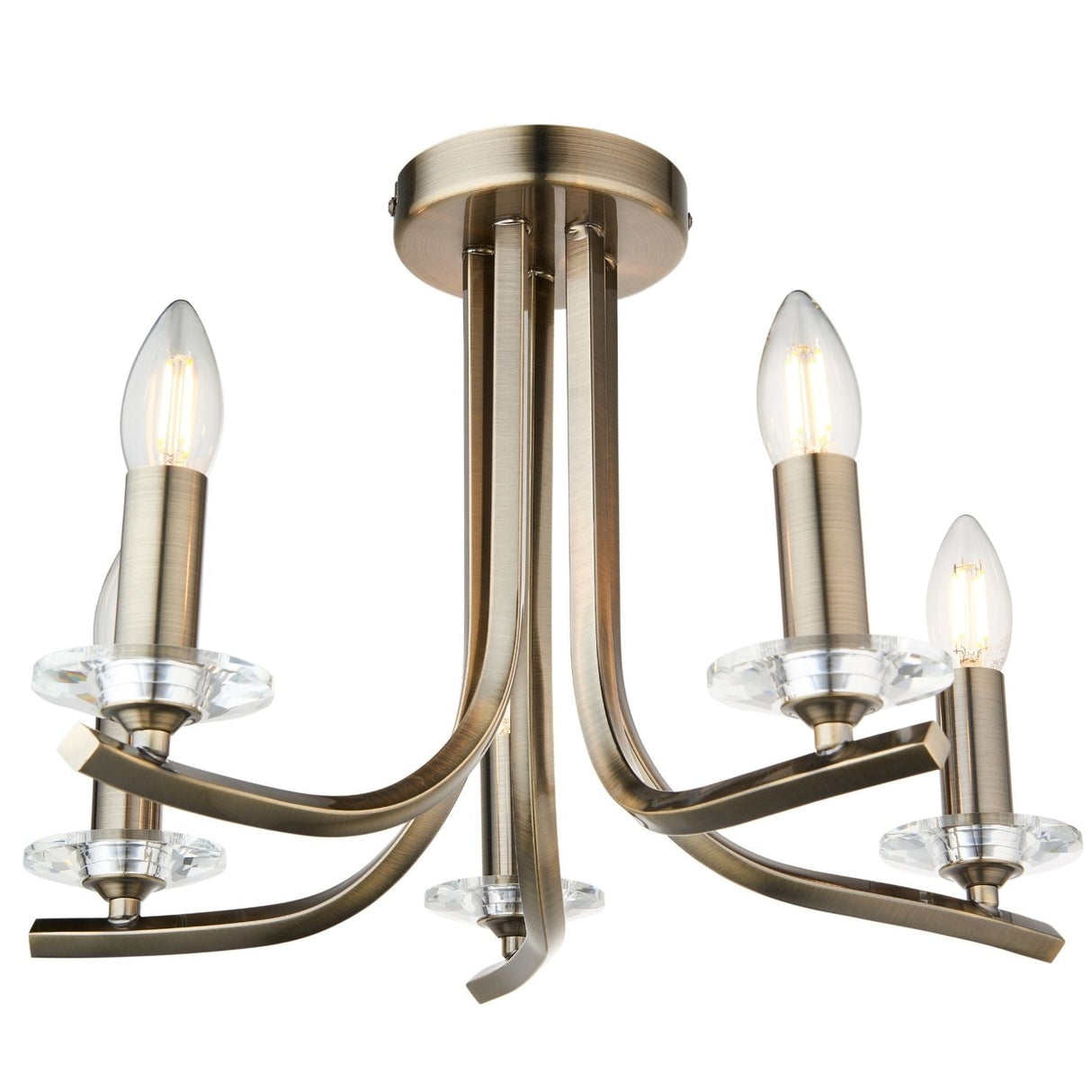 Pagazzi Morden 5 Light Antique Brass Semi Flush Ceiling Light