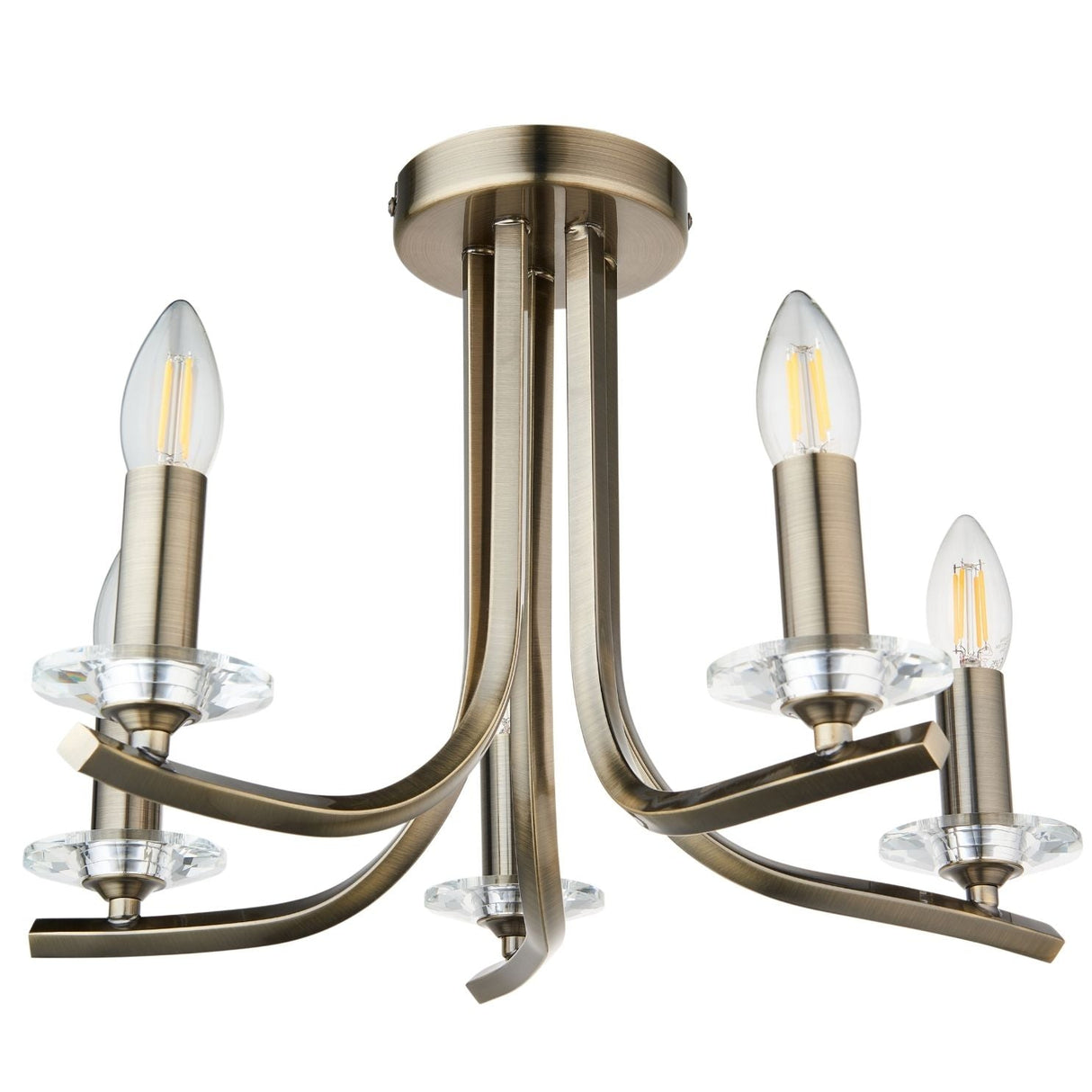Pagazzi Morden 5 Light Antique Brass Semi Flush Ceiling Light