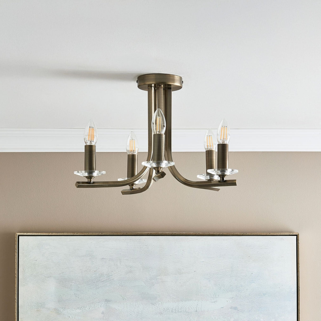 Pagazzi Morden 5 Light Antique Brass Semi Flush Ceiling Light