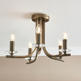Pagazzi Morden 5 Light Antique Brass Semi Flush Ceiling Light