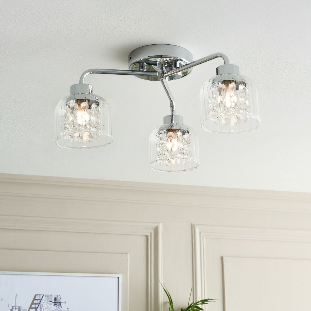 Pagazzi Yarrow 3 Light Polished Chrome Semi Flush Ceiling Light