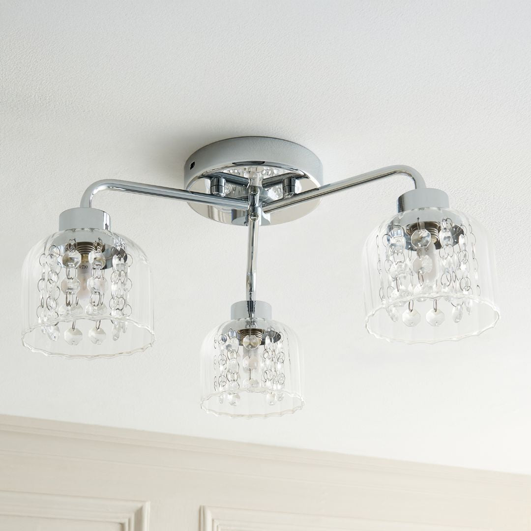 Pagazzi Yarrow 3 Light Polished Chrome Semi Flush Ceiling Light