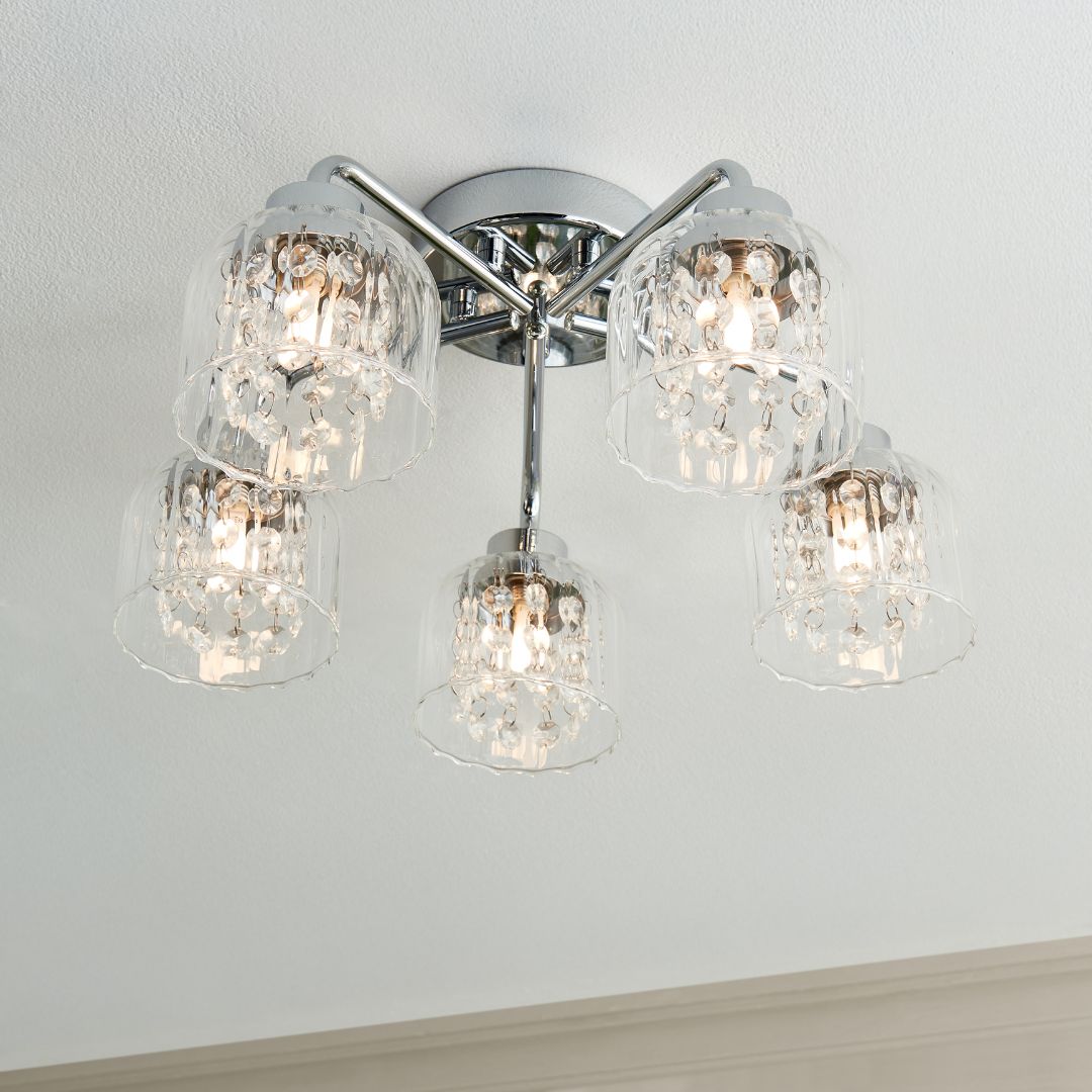 Pagazzi Yarrow 5 Light Polished Chrome Semi Flush Ceiling Light