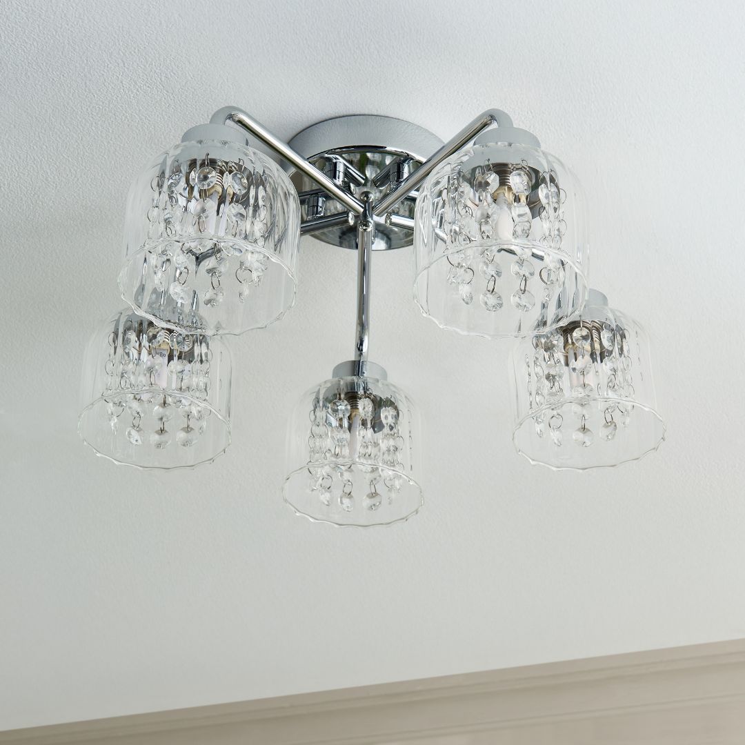 Pagazzi Yarrow 5 Light Polished Chrome Semi Flush Ceiling Light