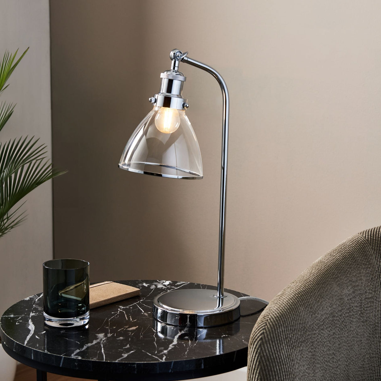 Pagazzi Brunswick Polished Nickel Glass Desk Table Lamp