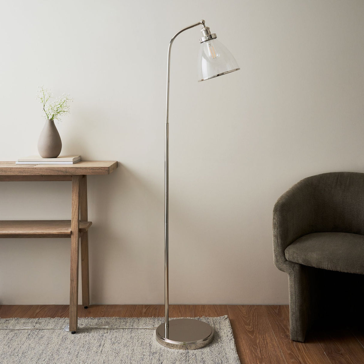 Pagazzi Brunswick Polished Nickel Glass Task Floor Lamp