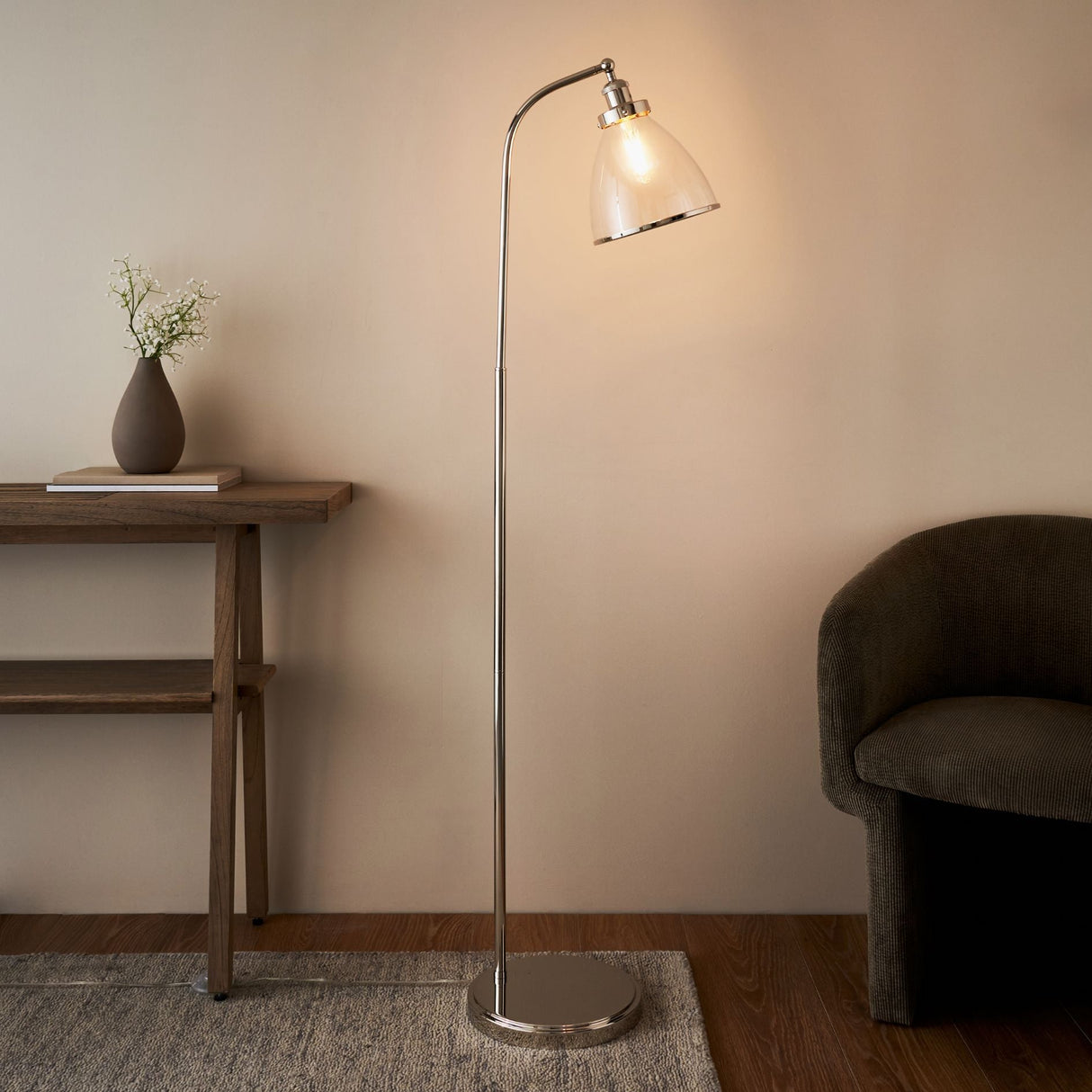 Pagazzi Brunswick Polished Nickel Glass Task Floor Lamp