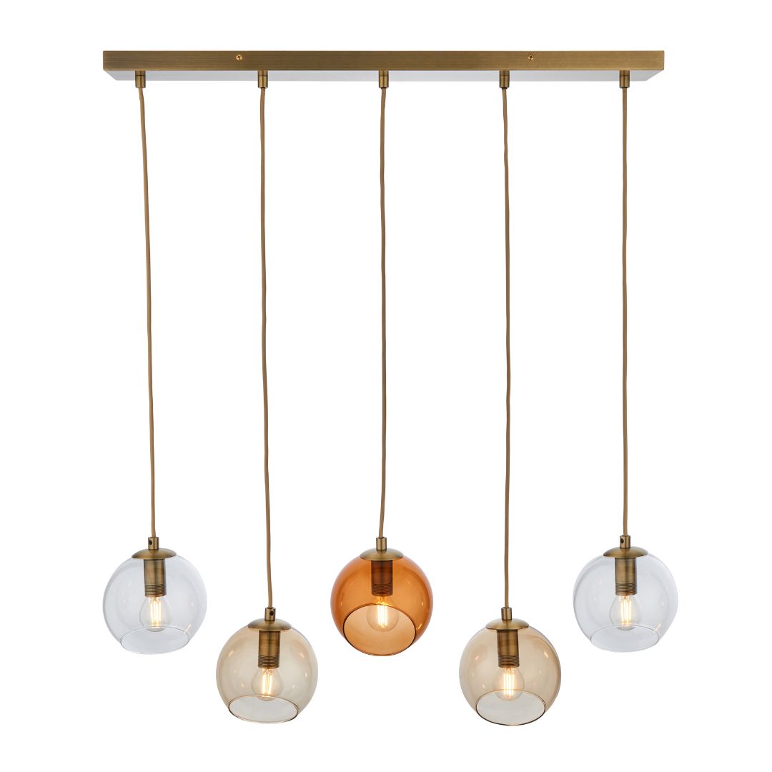Pagazzi Branco 5 Light Antique Brass Ceiling Pendant Bar