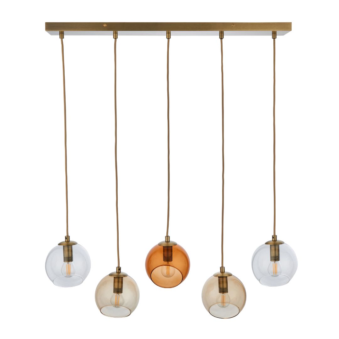 Pagazzi Branco 5 Light Antique Brass Ceiling Pendant Bar