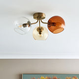 Pagazzi Branco 3 Light Antique Brass Semi Flush Ceiling Light