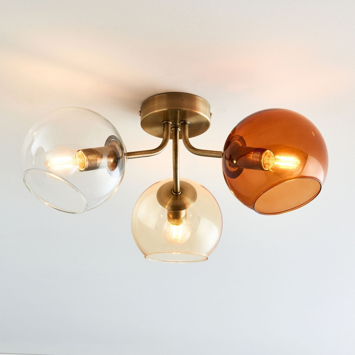Pagazzi Branco 3 Light Antique Brass Semi Flush Ceiling Light