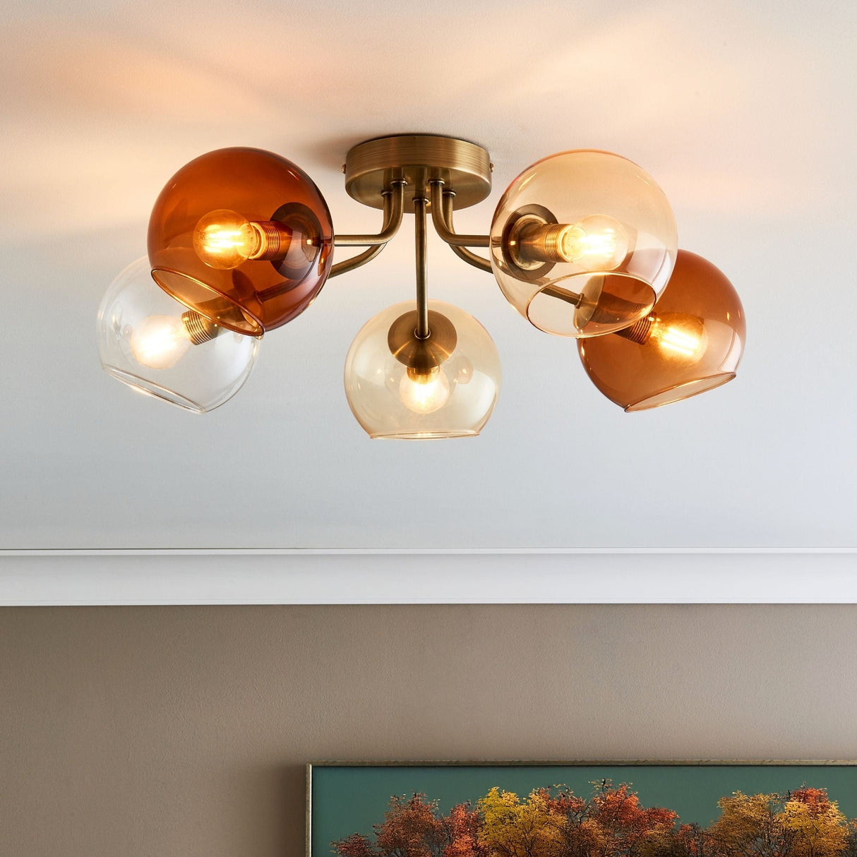 Pagazzi Branco 5 Light Antique Brass Semi Flush Ceiling Light