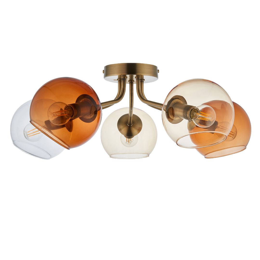 Pagazzi Branco 5 Light Antique Brass Semi Flush Ceiling Light