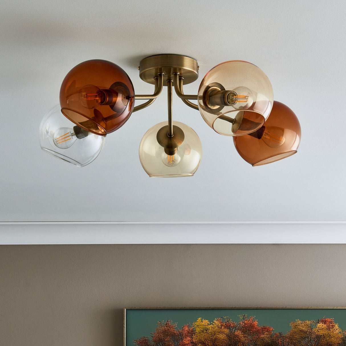 Pagazzi Branco 5 Light Antique Brass Semi Flush Ceiling Light
