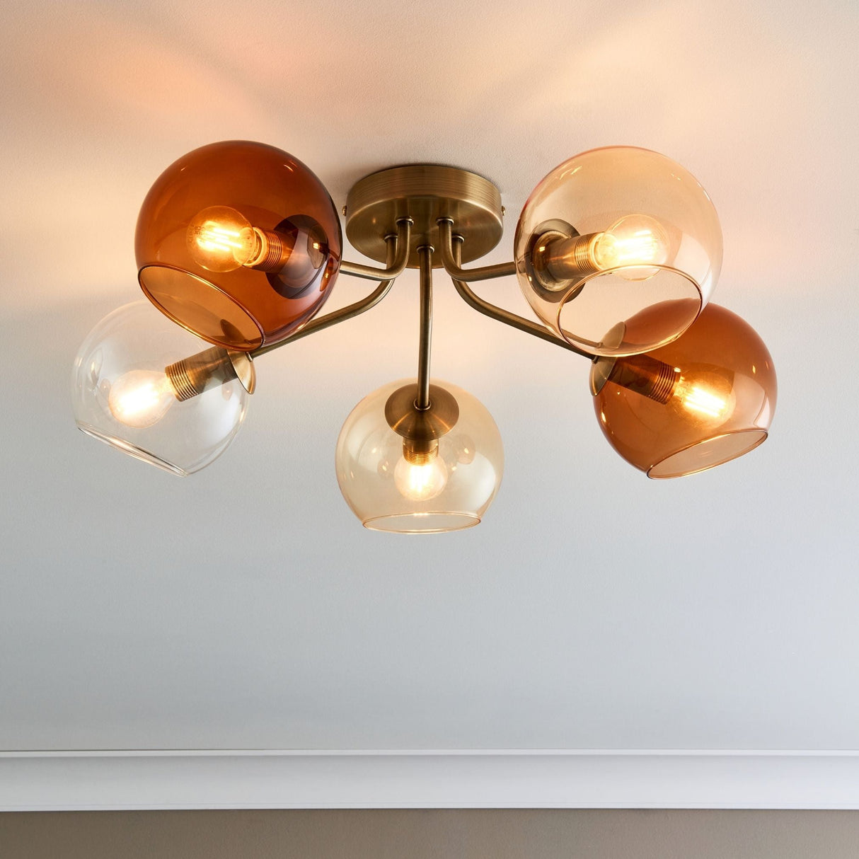 Pagazzi Branco 5 Light Antique Brass Semi Flush Ceiling Light