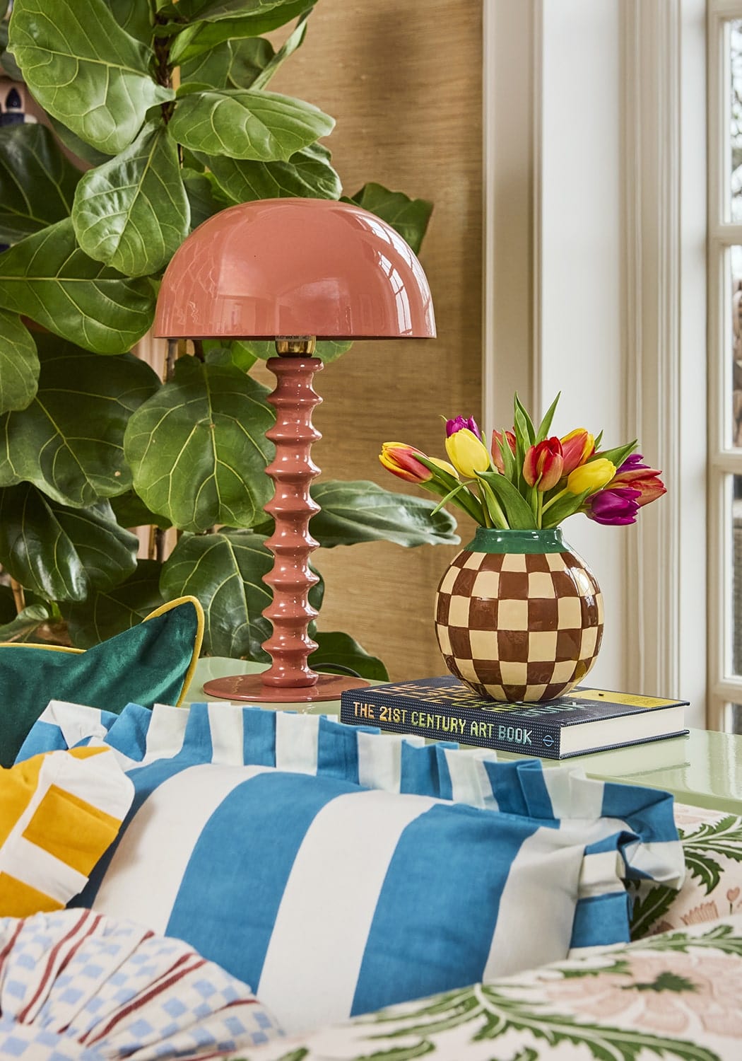 Casa by Josephine Jenno Blue and White Cabana Striped Ruffled Cushion Cover