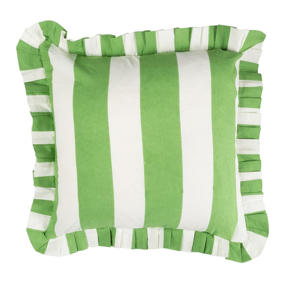 Casa by Josephine Jenno Green Cabana Stripe Ruffled Cushion Cover