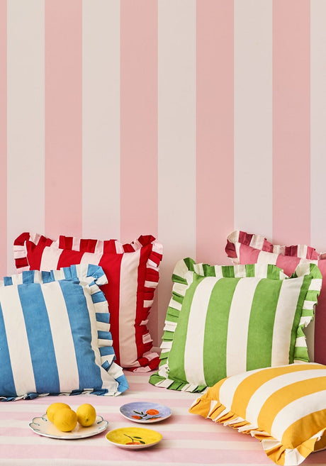 Casa by Josephine Jenno Green Cabana Stripe Ruffled Cushion Cover