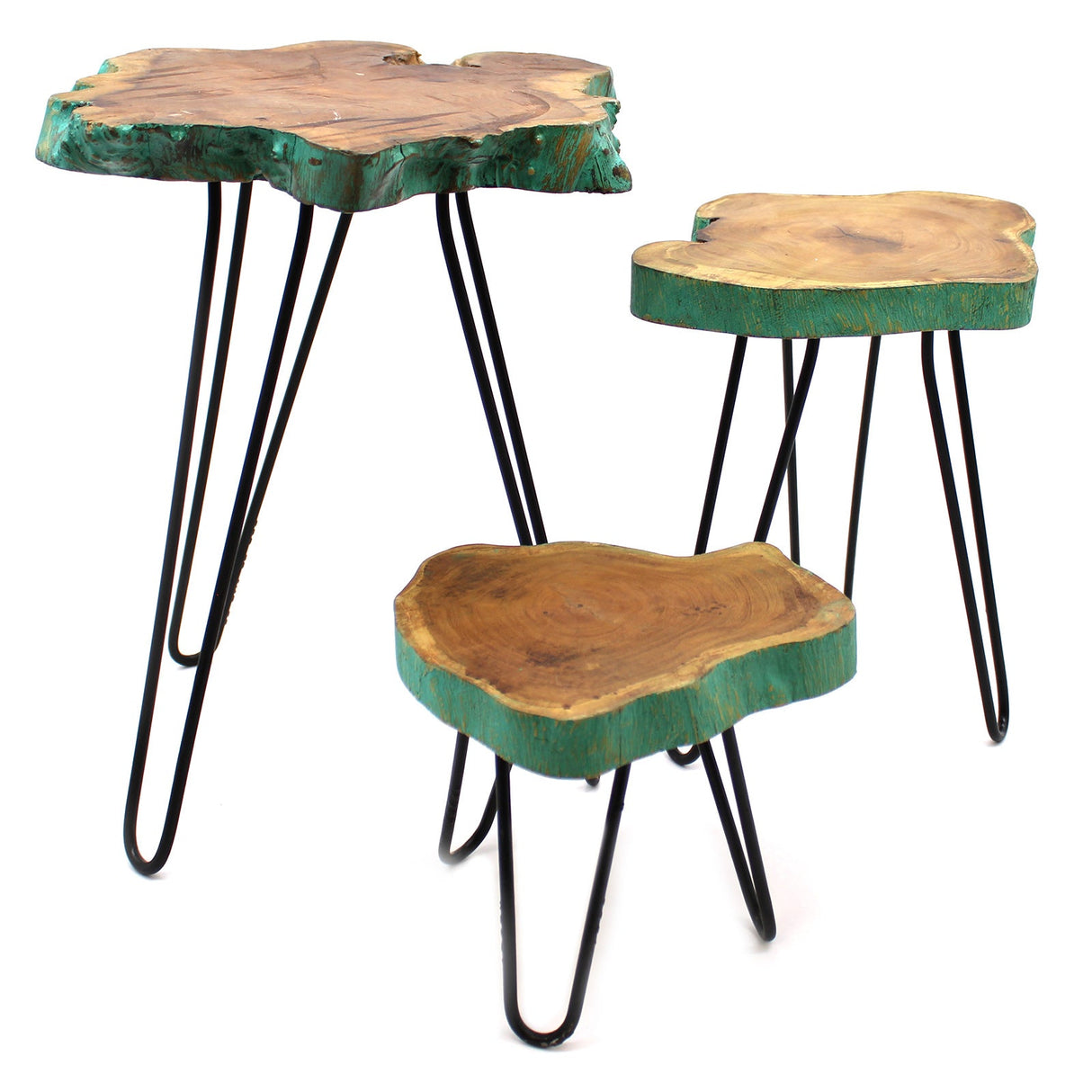 Yorkshire Bonsai Gamal Wood Plant Stands Greenwash - Set of 3