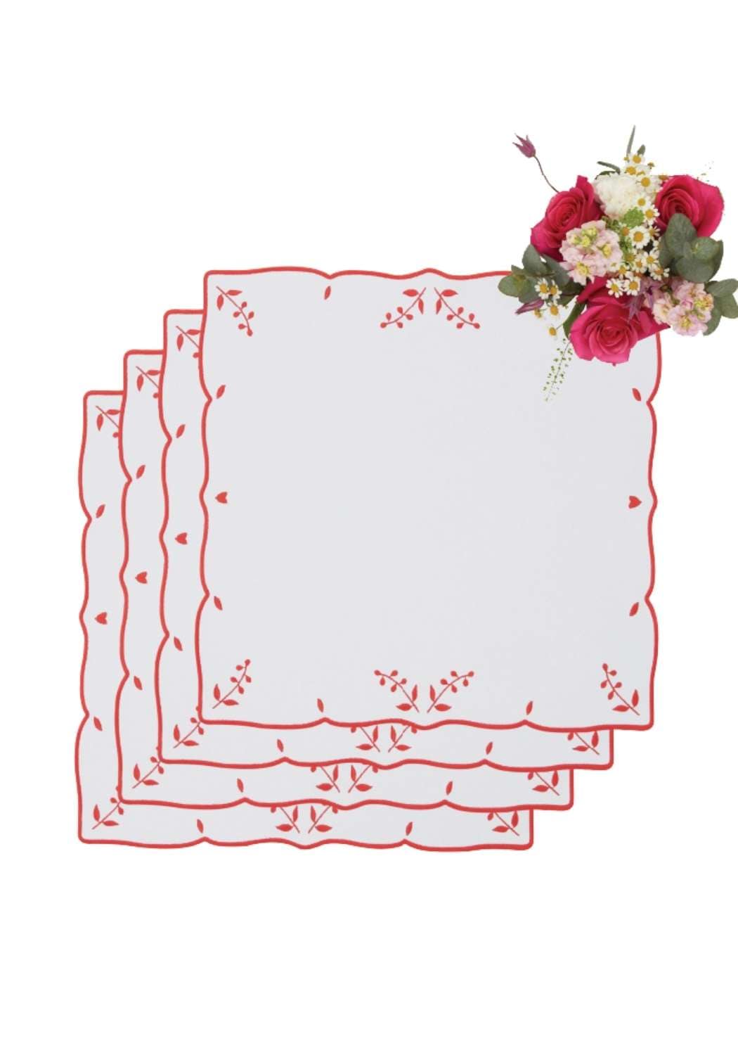 Casa by Josephine Jenno Red Garden Motif Placemats - Set of 4