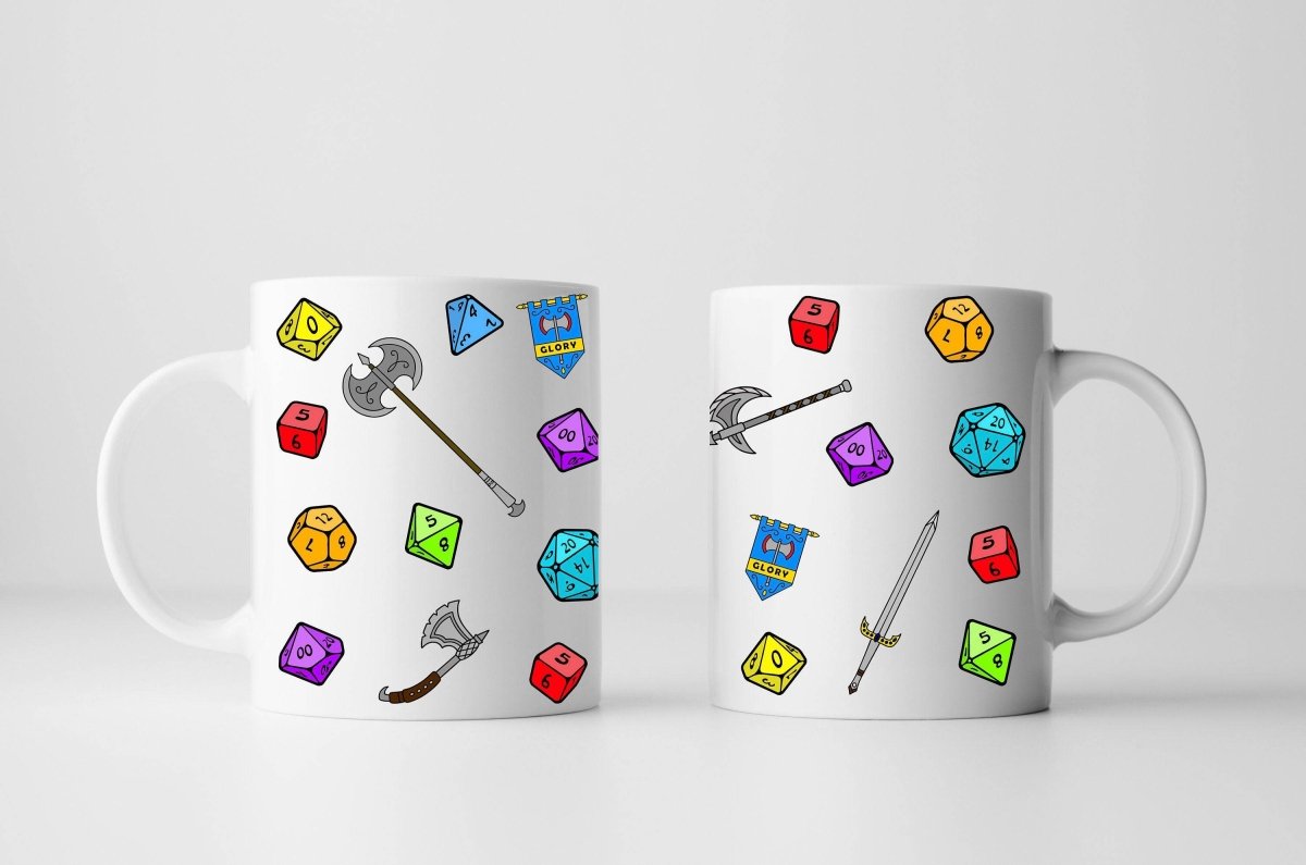 Dice and Weapons DND Mug by Resplendent Aurora