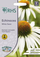 AllotMate Essentials RHS Echinacea White Swan 50 Seeds - White Coneflower