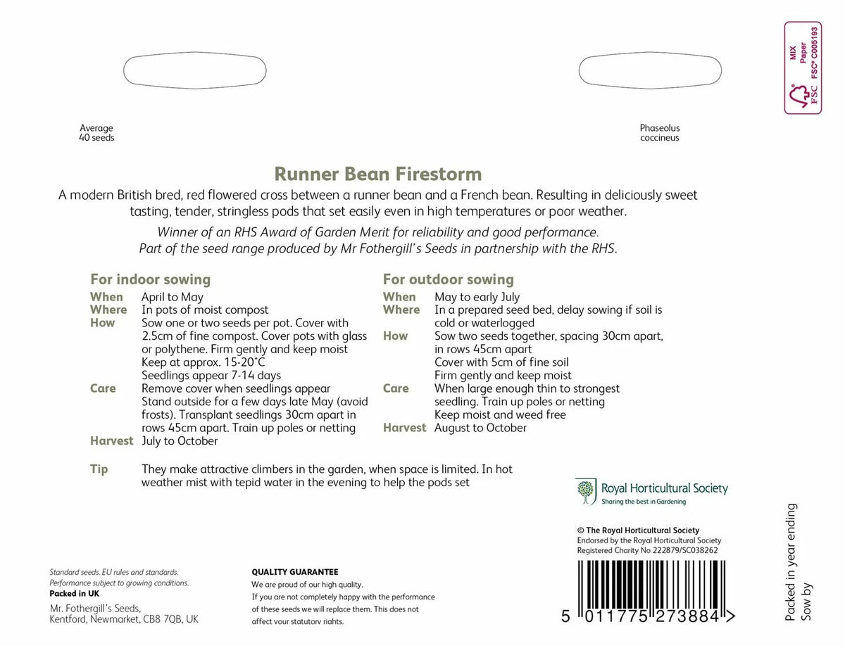AllotMate Essentials RHS Runner Bean Benchmaster Seeds