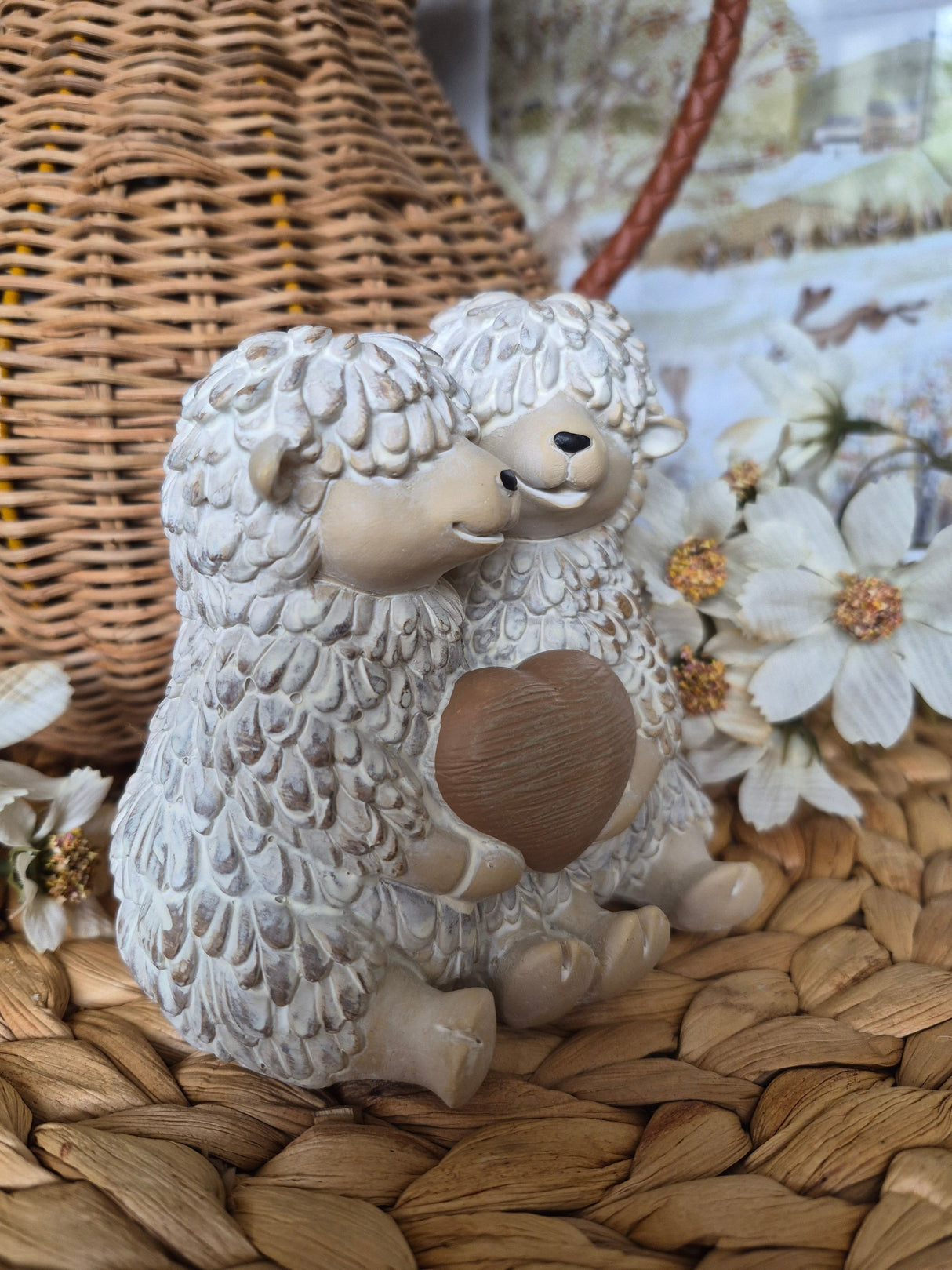 Blush & Bale Sheep Couple with Heart - 11.5 x 11 x 9 cm