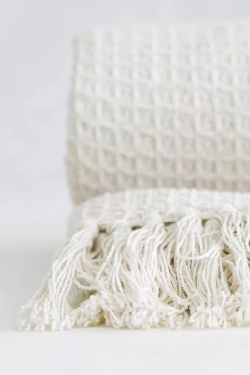 Blush & Bale Honeycomb Ivory Cotton Throw - 100% Cotton
